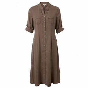 J. Jill Taupe Button-Up Dress 100% Tencel Size 6 Prairie Minimalist Contempoary
